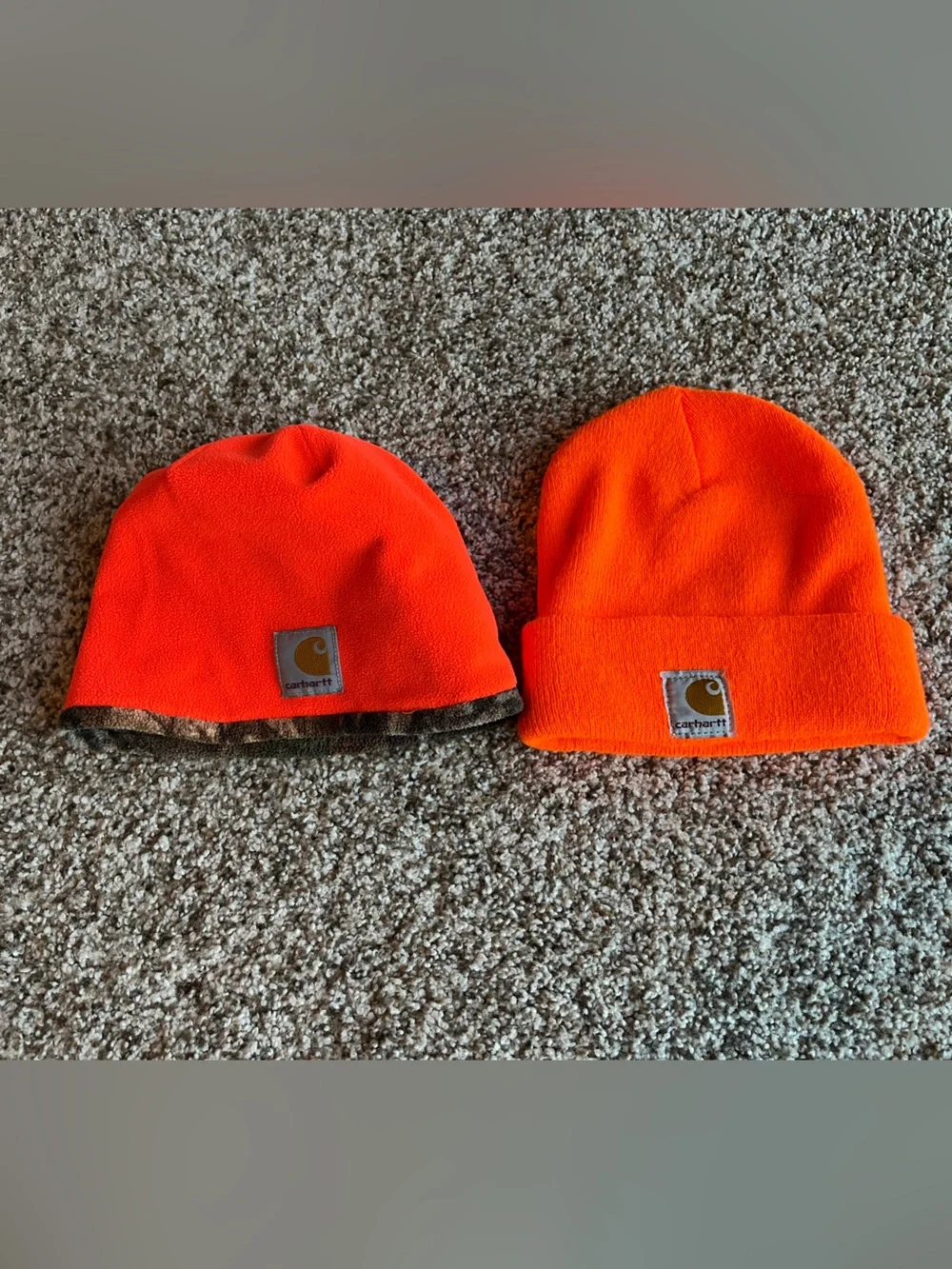 Carhartt Camo Lined & Blaze Orange Knit Beanie Duo Youth.